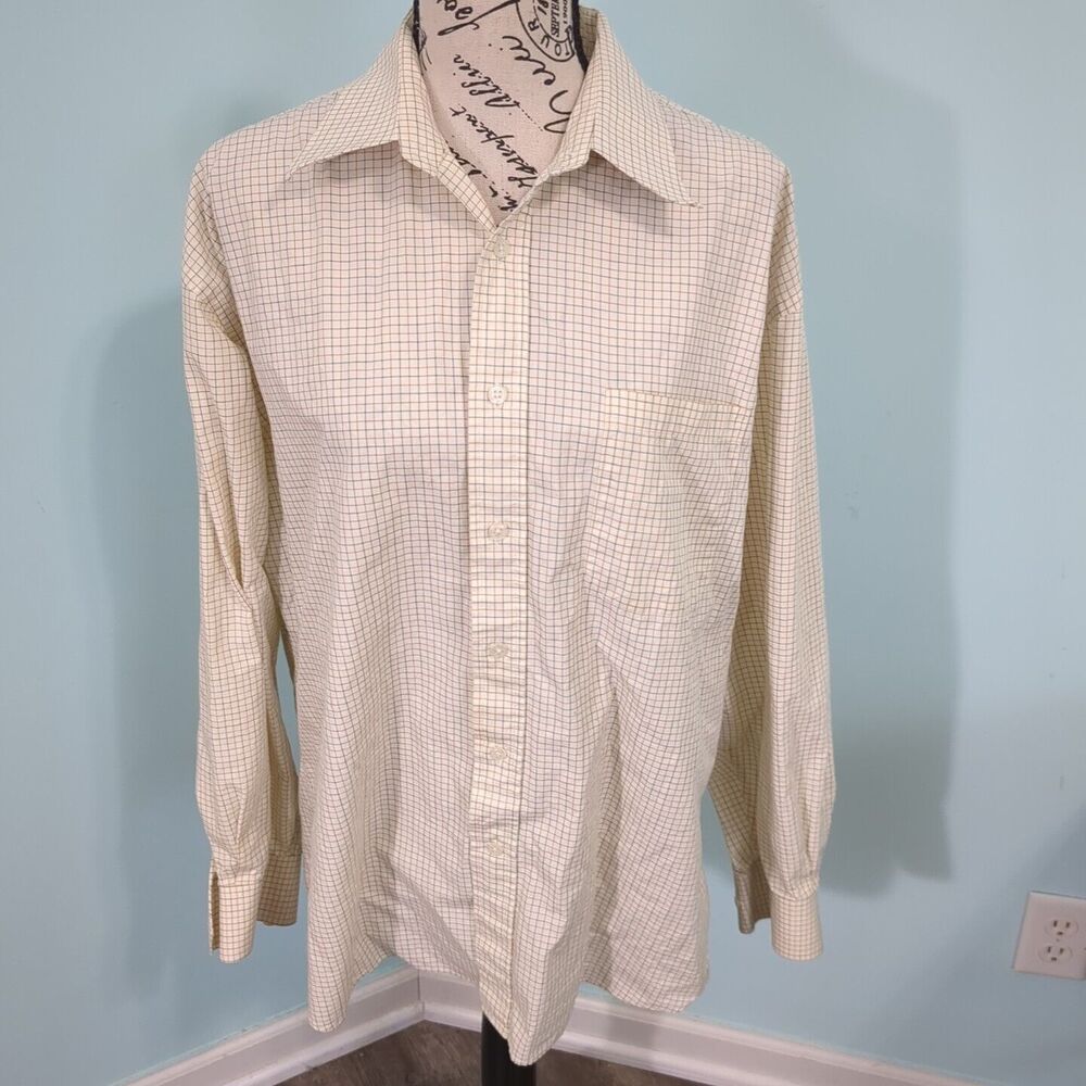 Christian Dior Chemises Shirt Mens 17 34/35 Brown Plaid Button Down Dress L/S